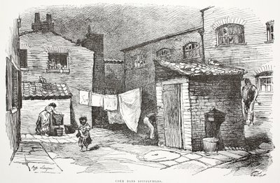 スピタルフィールズの中庭、「La Rue a Londres」のイラスト、パブ。 G. Charpentier et Cie、1884年 作： Auguste Andre Lancon